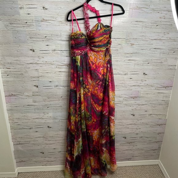COPY - La Femme Pink leopard print 10 gown maxi dress